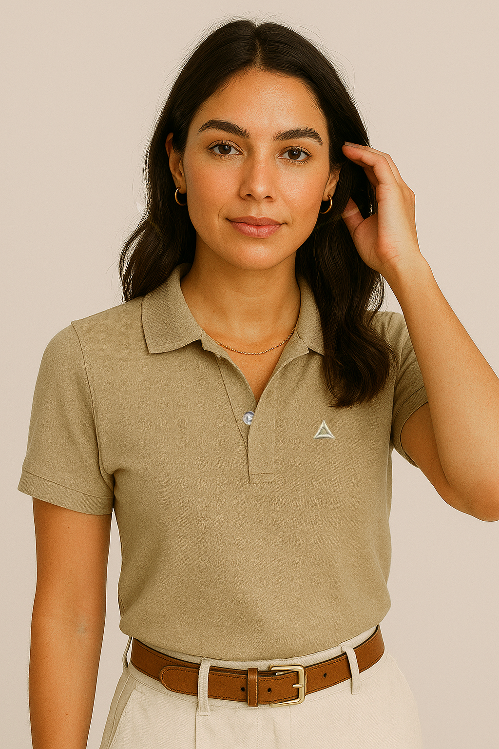 SAND BEIGE SOLID TEXTURED KNIT POLO SHIRT