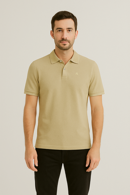 SAND BEIGE SOLID JACQUARD POLO SHIRT