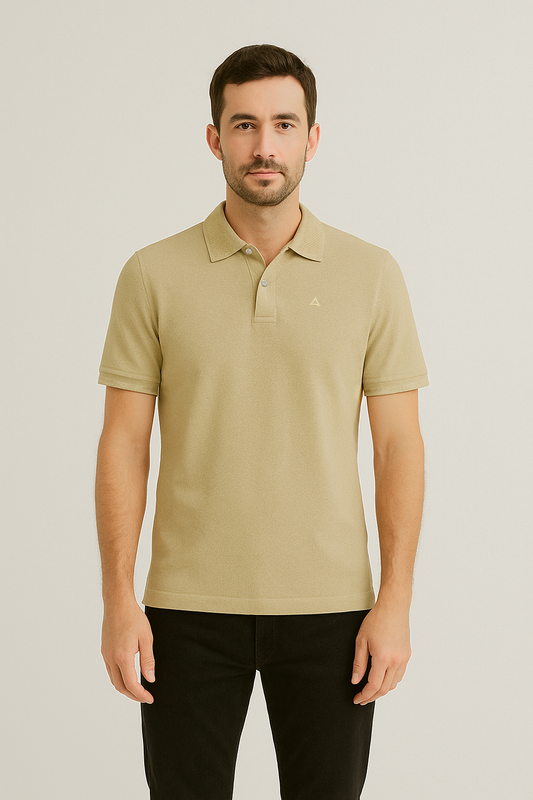 SAND BEIGE SOLID JACQUARD POLO SHIRT
