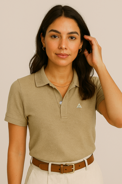 SAND BEIGE SOLID TEXTURED KNIT POLO SHIRT