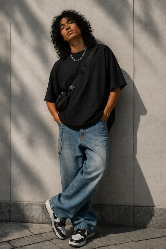 ONYX BLACK FRENCH TERRY OVERSIZED T-SHIRT