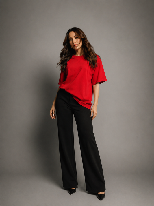 CRIMSON RED FRENCH TERRY BOX FIT T-SHIRT