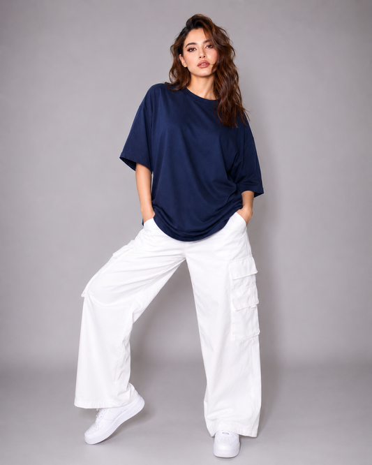 NAVY BLUE FRENCH TERRY BOX FIT T-SHIRT