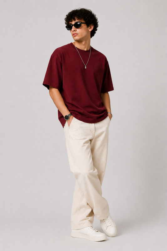 BURNT MAROON FRENCH TERRY OVERSIZED T-SHIRT