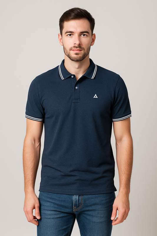 SAPPHIRE BLUE SOLID TIPPED POLO SHIRT