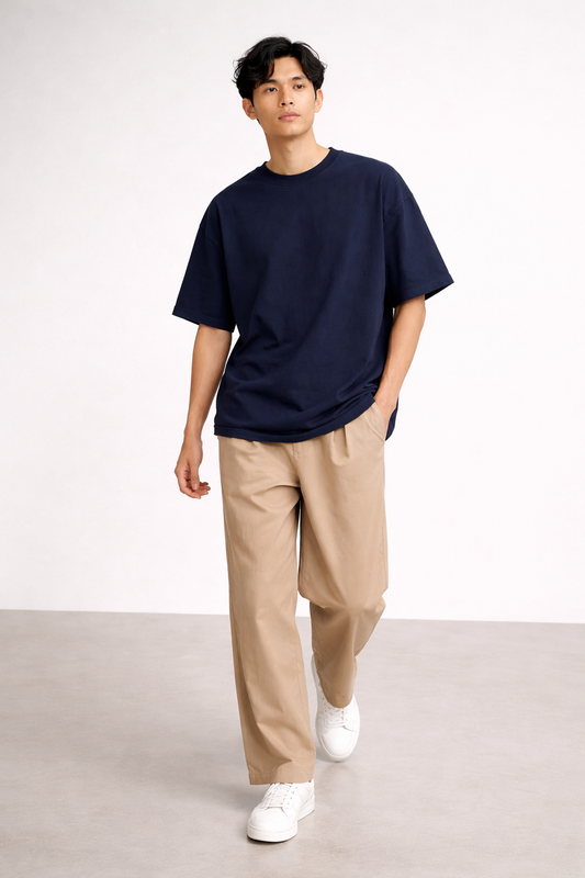 NAVY BLUE FRENCH TERRY OVERSIZED T-SHIRT
