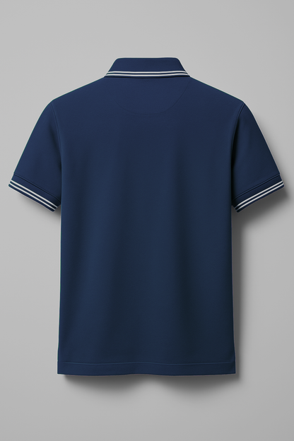 SAPPHIRE BLUE SOLID COTTON KNIT POLO SHIRT