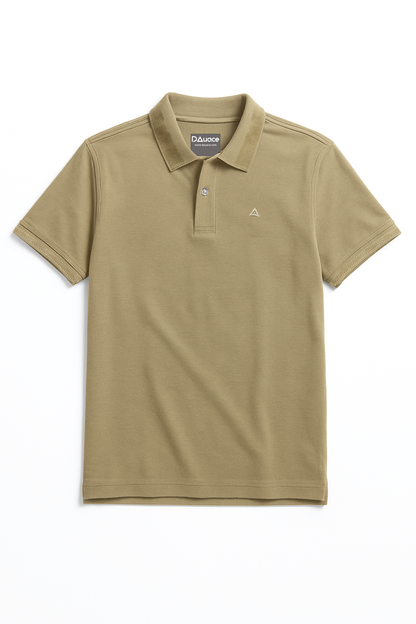 SAND BEIGE SOLID TEXTURED KNIT POLO SHIRT