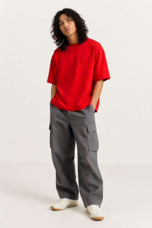 CRIMSON RED FRENCH TERRY OVERSIZED T-SHIRT