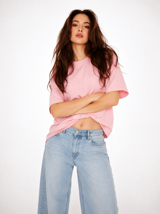 TAFFY PINK FRENCH TERRY BOX FIT T-SHIRT