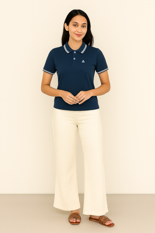 SAPPHIRE BLUE SOLID COTTON KNIT POLO SHIRT